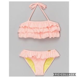 Coral Ruffle Seersucker Bikini 👙 swimsuit - Girls